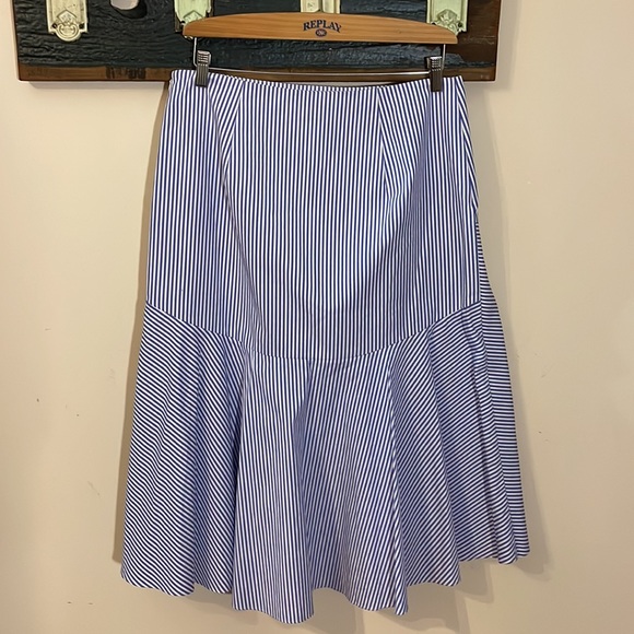 Nordstrom Signature Blue and White Striped Pleated Asymmetrical Skirt Size 12 - Picture 9 of 16